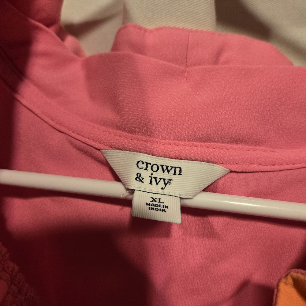 EUC Women's Crown & Ivy Pink And Orange Long Sleeve Blouse Size XL - Picture 7 of 10